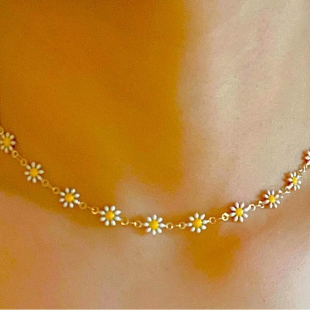 Trendy floral gold Necklace chain dual sides 14k plated stamped waterproof